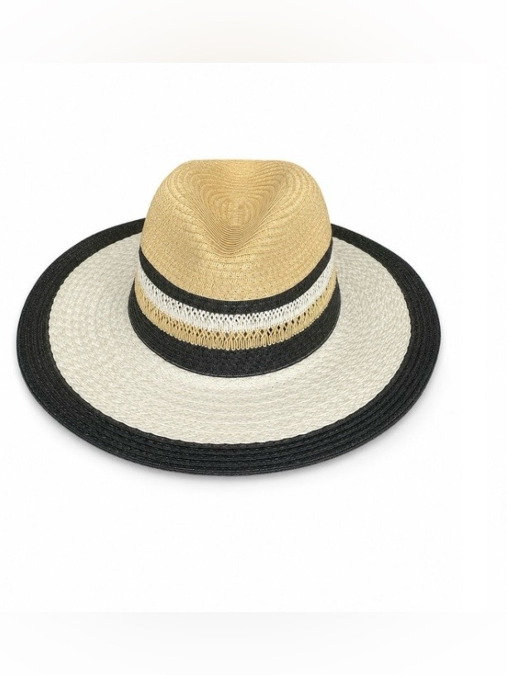 Badgley Mischka Natural, White & Black Wide Brim Sun Hat 0/S NWOT